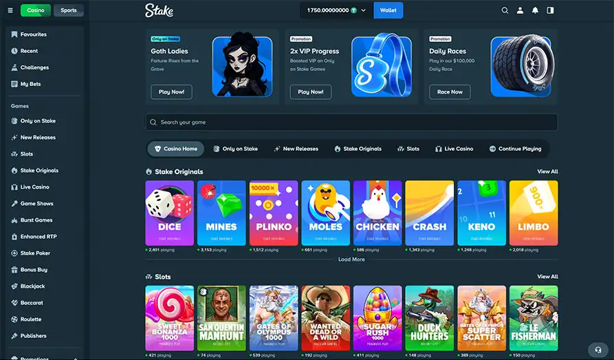 Stake Casino Frontpage