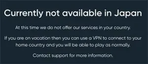 Betplay is not available with VPN from Japan